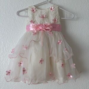Girls Dress Cream with flower Pink Dress Sleeveless Size 2